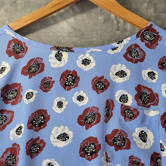 LOFT Ann Taylor Women’s Top S Blue Red Floral Blouse Long Sleeve High Low Vibes - Picture 5 of 10